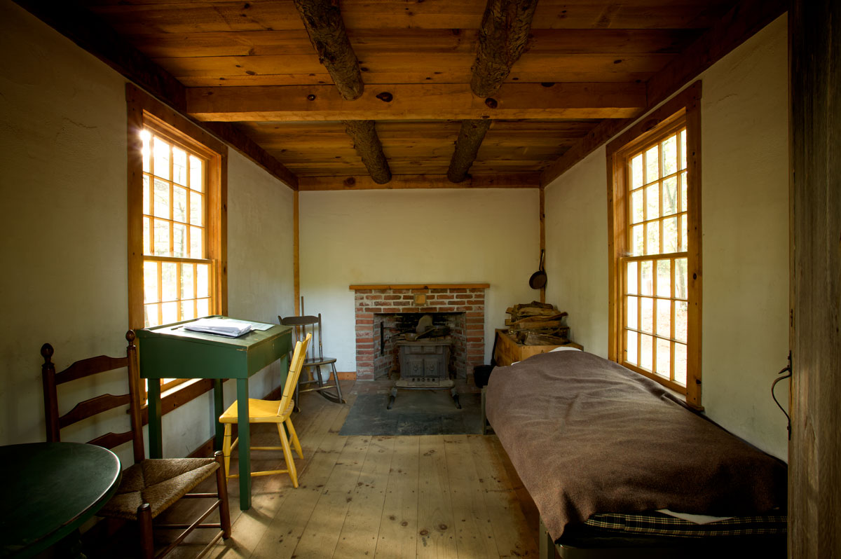 Photo of interior of Thoreau’s Cabin — Concord, Massachusetts